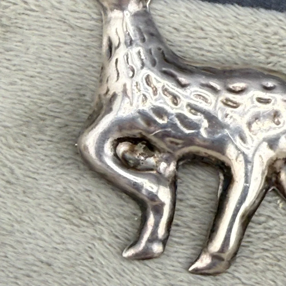 Vintage Taxco Sterling‎ Silver Brooch Pendant Deer Elk Reindeer